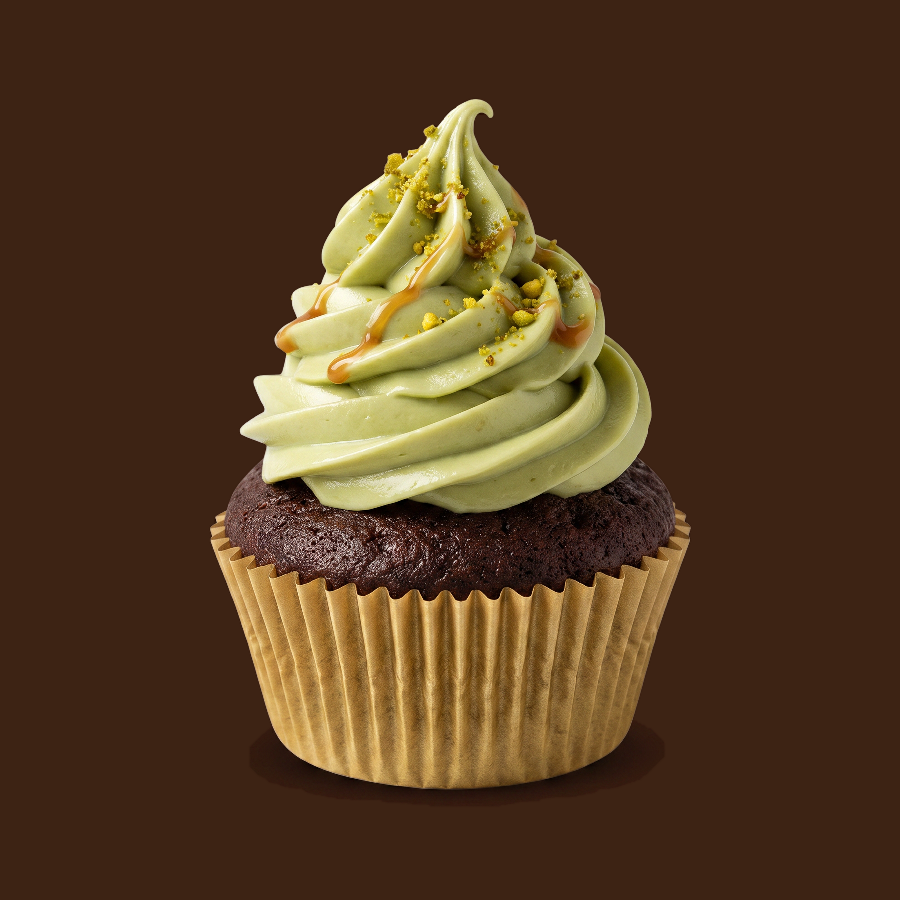 Double Chocolate cupcake with Pistachio Caramel Frosting